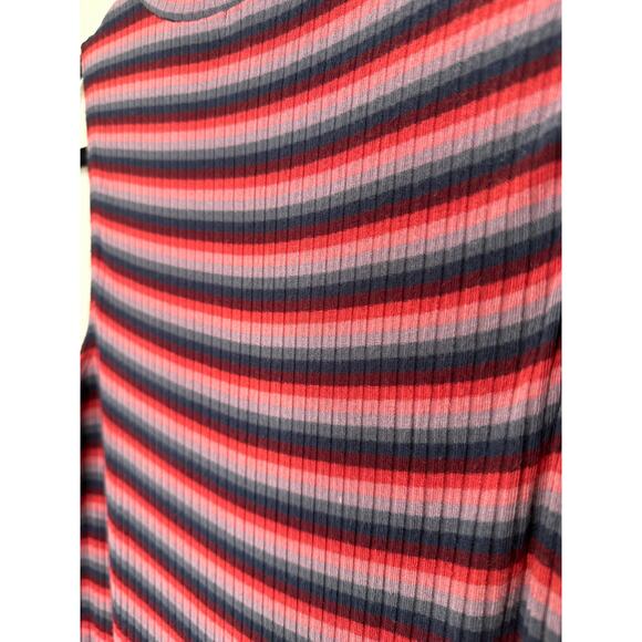 Abound Pink Burgundy Blue Gray Striped Mock Neck Sleeveless Bodysuit L - Picture 10 of 12